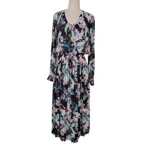 Rebecca Minkoff Pleated Midi Wrap Dress Sz S Floral Abstract Multi Color Feminin